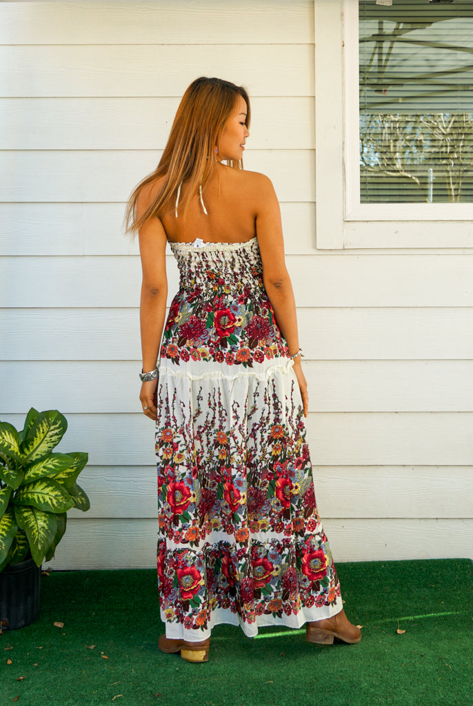 Ivory Floral Tiered SunDress Maxi Dress