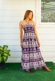 Purple Elephant Tiered SunDress Maxi Dress