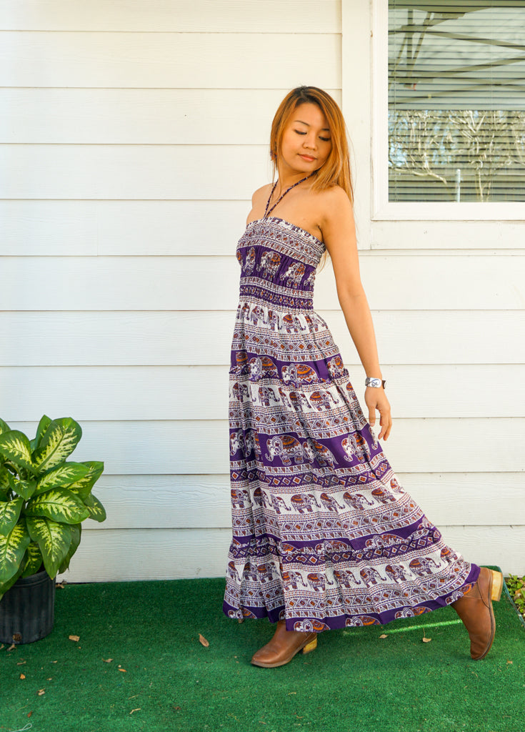 Purple Elephant Tiered SunDress Maxi Dress