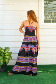 Black and Pink Tiered SunDress Maxi Dress