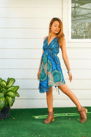 Turquoise Lotus Boho Short Dress