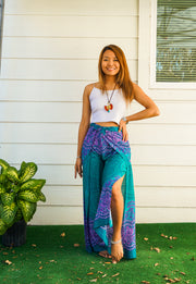 Turquoise Mandala Palazzo Wrap Pants