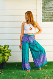 Turquoise Mandala Palazzo Wrap Pants