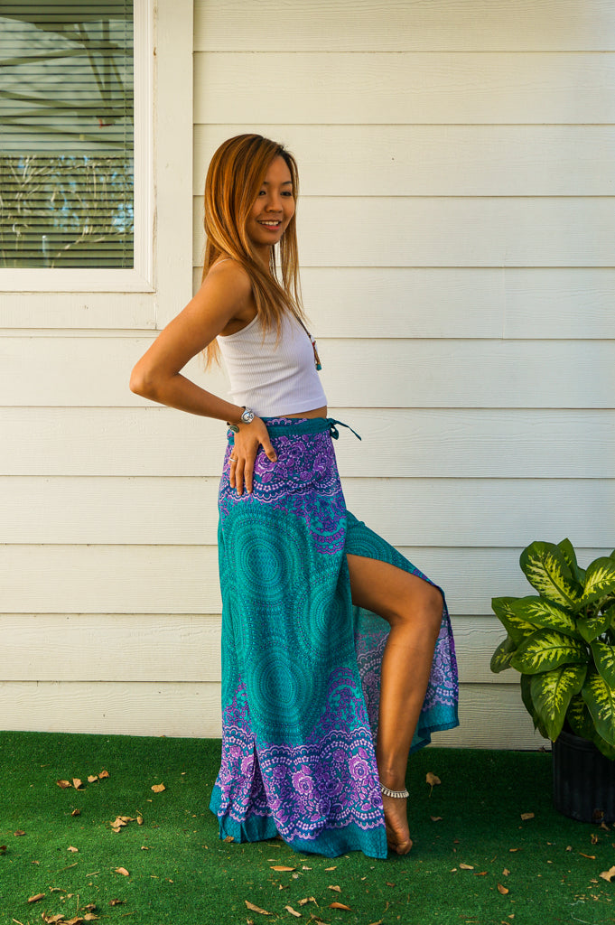 Turquoise Mandala Palazzo Wrap Pants