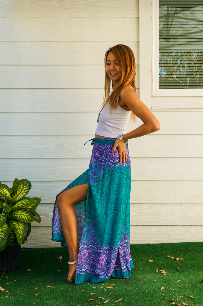 Turquoise Mandala Palazzo Wrap Pants