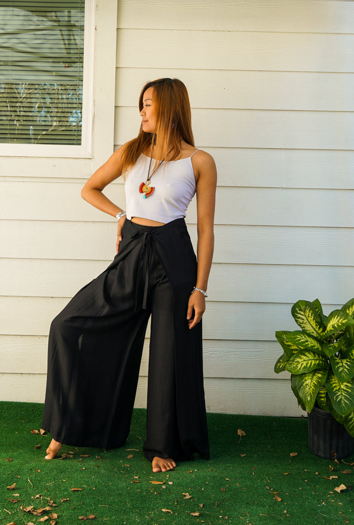 blue wrap around crop top striped palazzo pants wide leg pants spring  outfit transitional outfit  Transition outfits Striped palazzo pants  Clothes