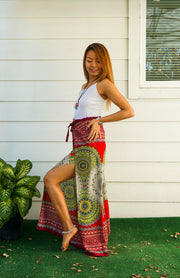 Red Psychedelic Mandala Palazzo Wrap Pants