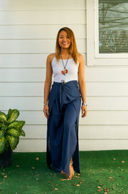 Solid Blue Palazzo Wrap Pants