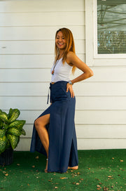 Solid Blue Palazzo Wrap Pants