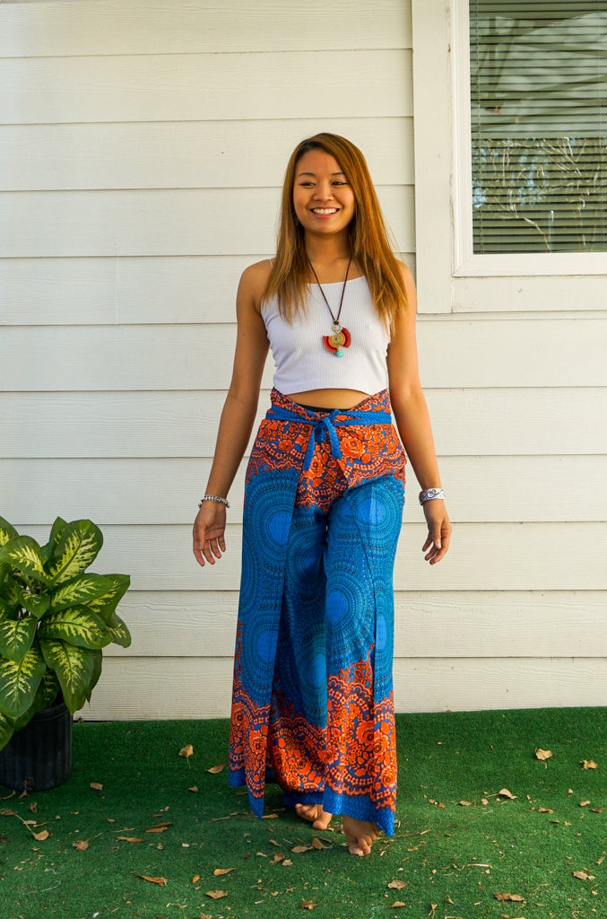 Pacific Blue Lotus Mandala Palazzo Wrap Pants