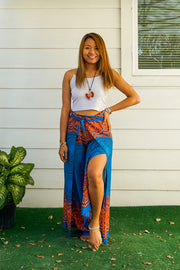 Pacific Blue Lotus Mandala Palazzo Wrap Pants