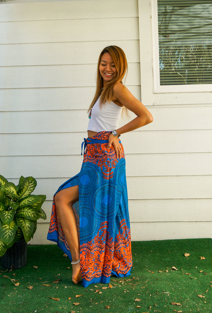 Pacific Blue Lotus Mandala Palazzo Wrap Pants