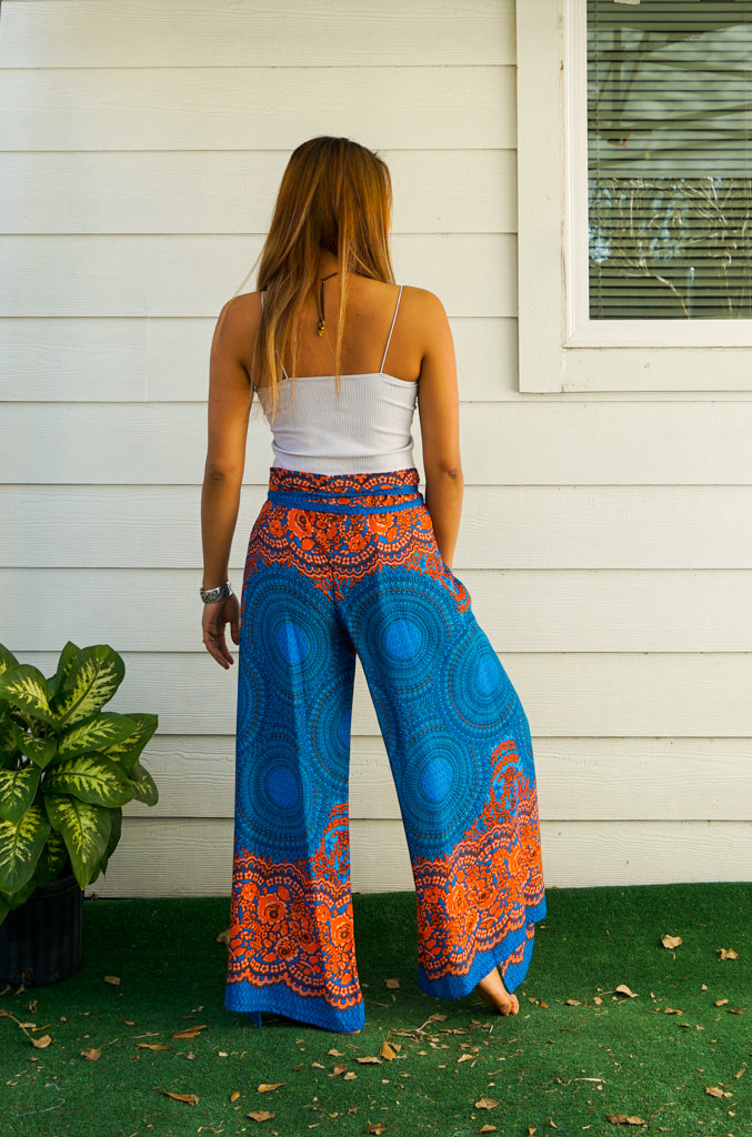 Pacific Blue Lotus Mandala Palazzo Wrap Pants