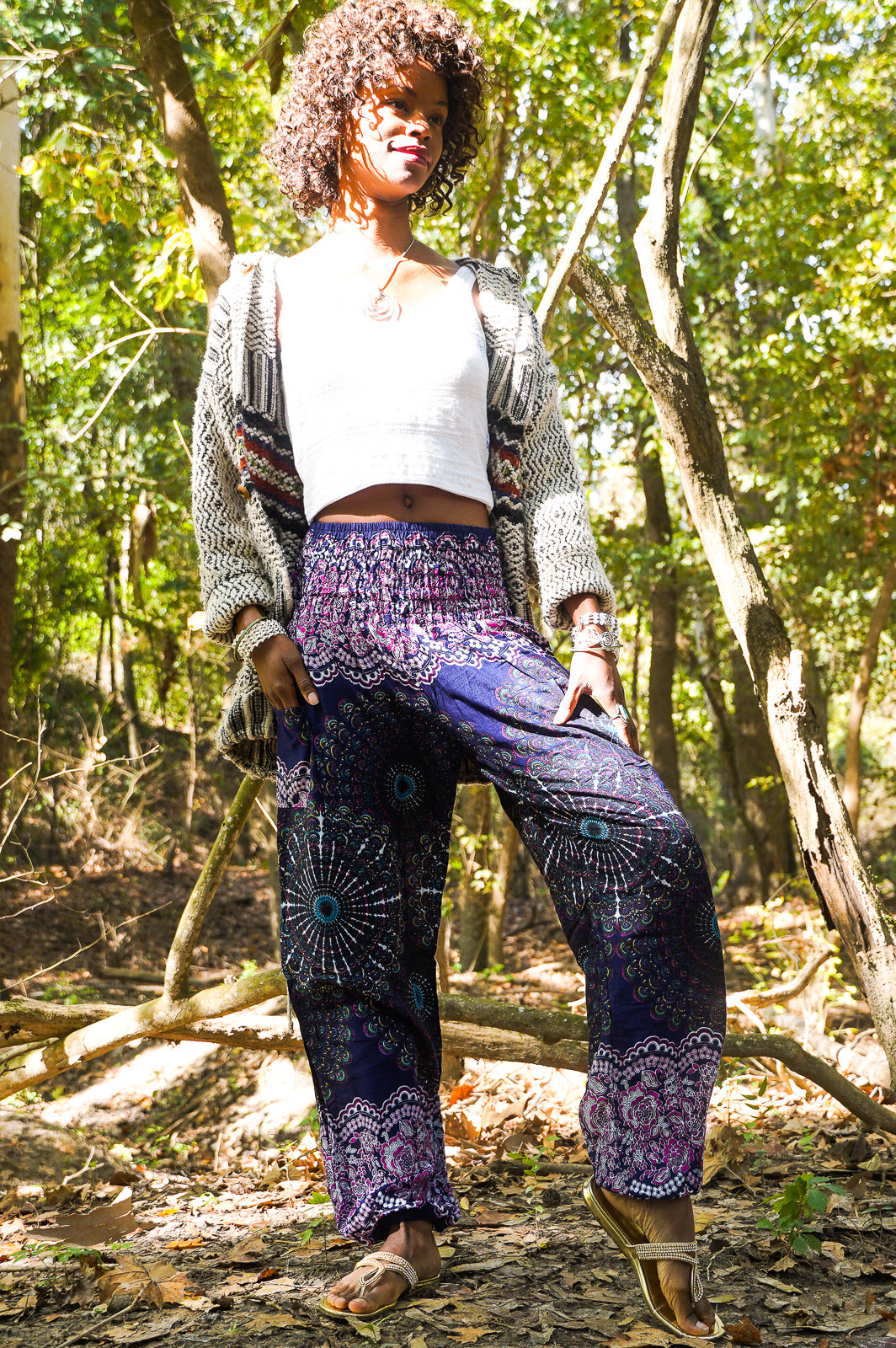 Indigo Peacock Tail Harem Pants