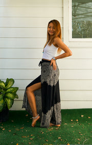 Black Lotus Mandala Palazzo Wrap Pants