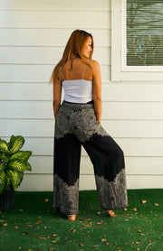 Black Lotus Mandala Palazzo Wrap Pants