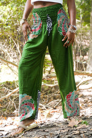 Green Enlighten Flower Harem Pants