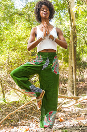 Green Enlighten Flower Harem Pants