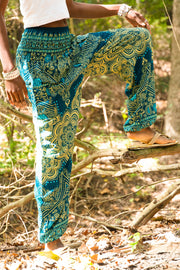 Turquoise Lotus Mandala Harem Pants