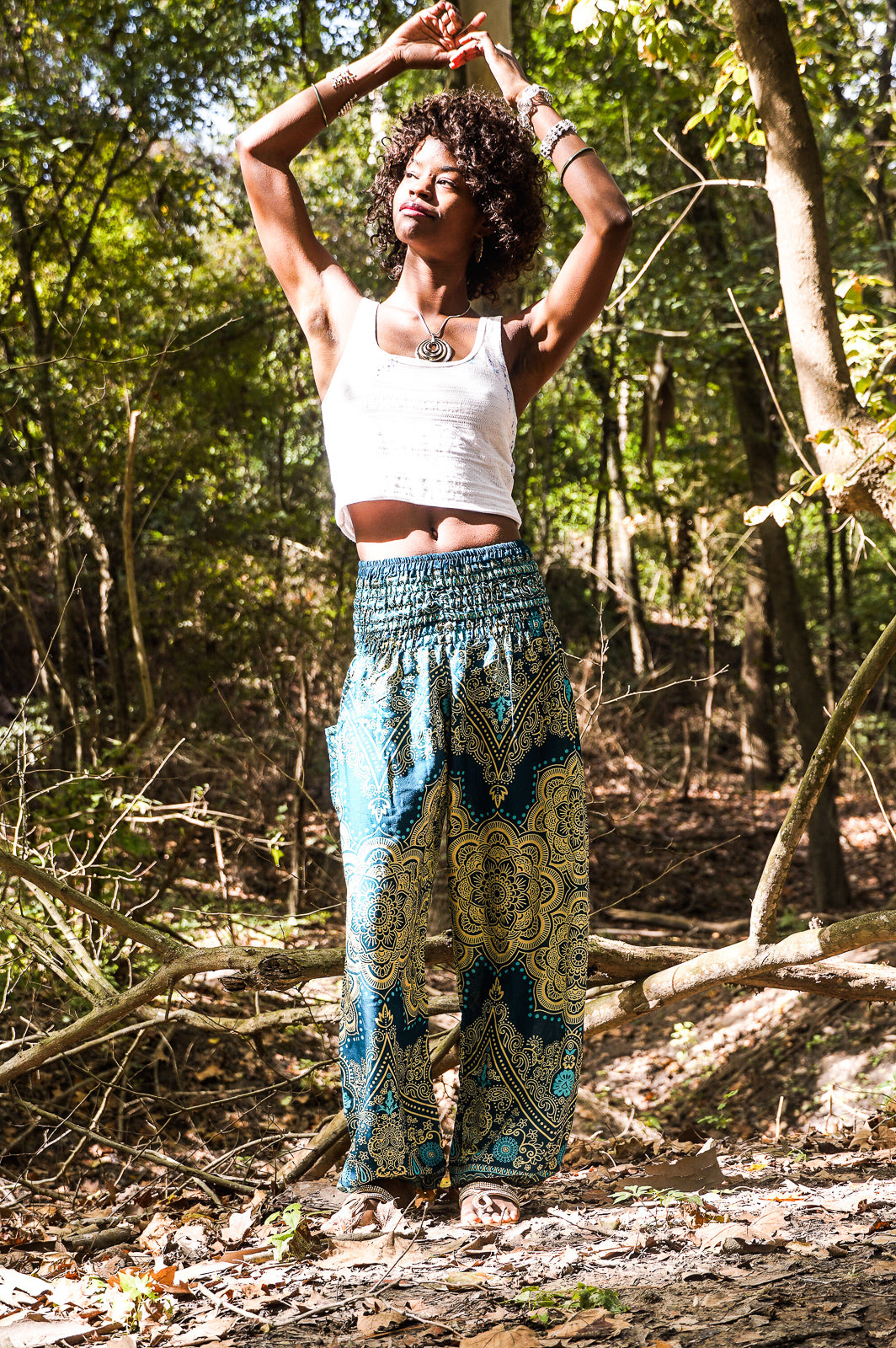 Turquoise Lotus Mandala Harem Pants