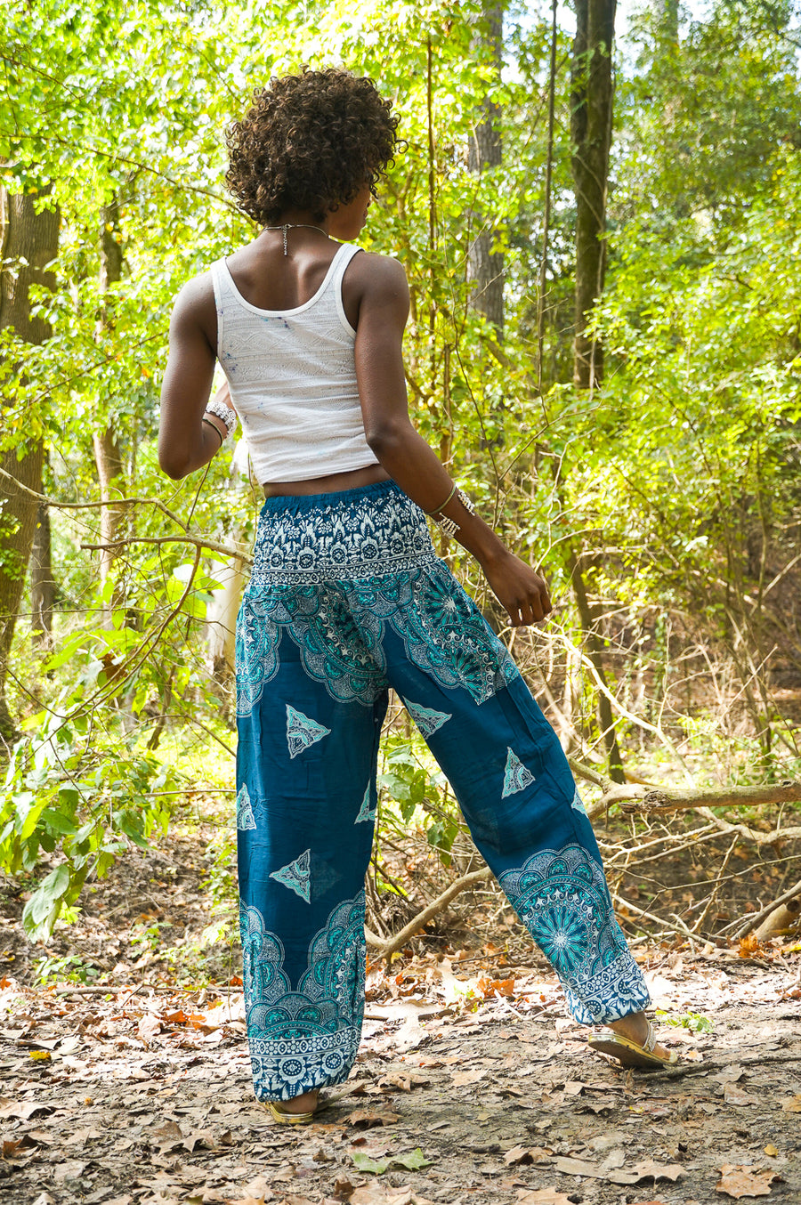 Teal Snow Mantra Harem Pants