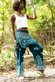 Teal Snow Mantra Harem Pants