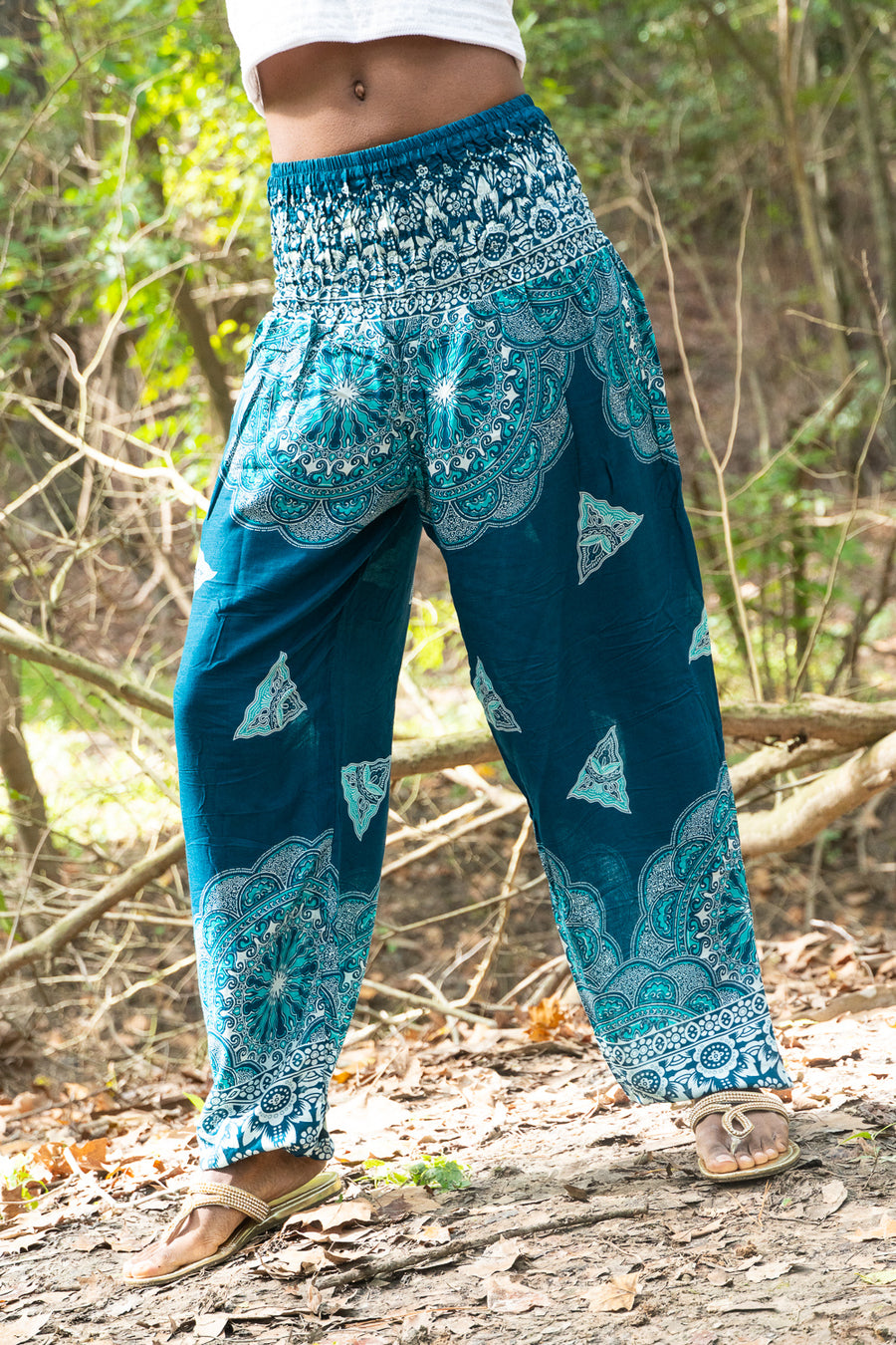 Teal Snow Mantra Harem Pants