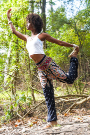 Black Paisley Flower Harem Pants