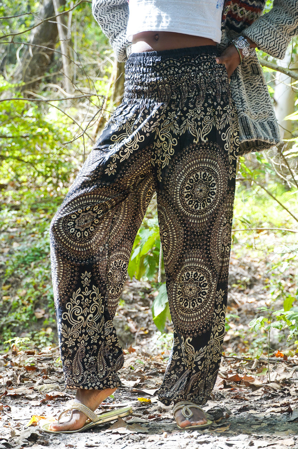 Qianzibaimei Womens Wide Leg Pants Boho Hippie Bohemian Harem
