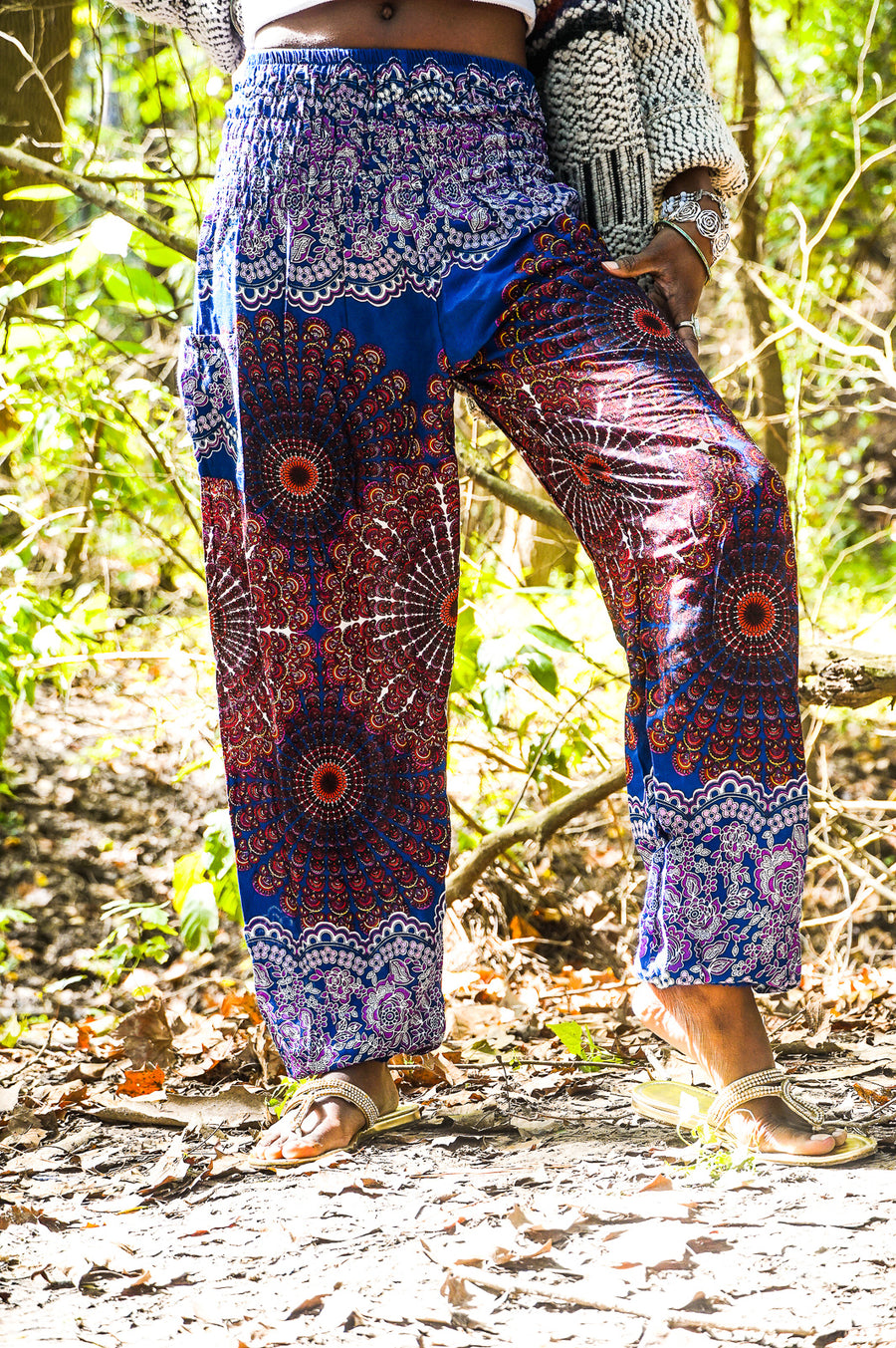 Cobalt Peacock Tail Harem Pants