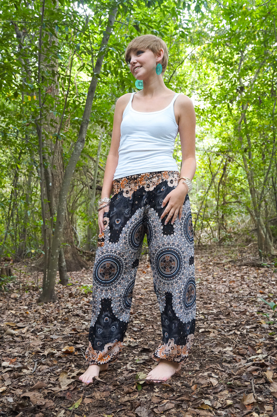 Black Royal Peacock Harem Pants