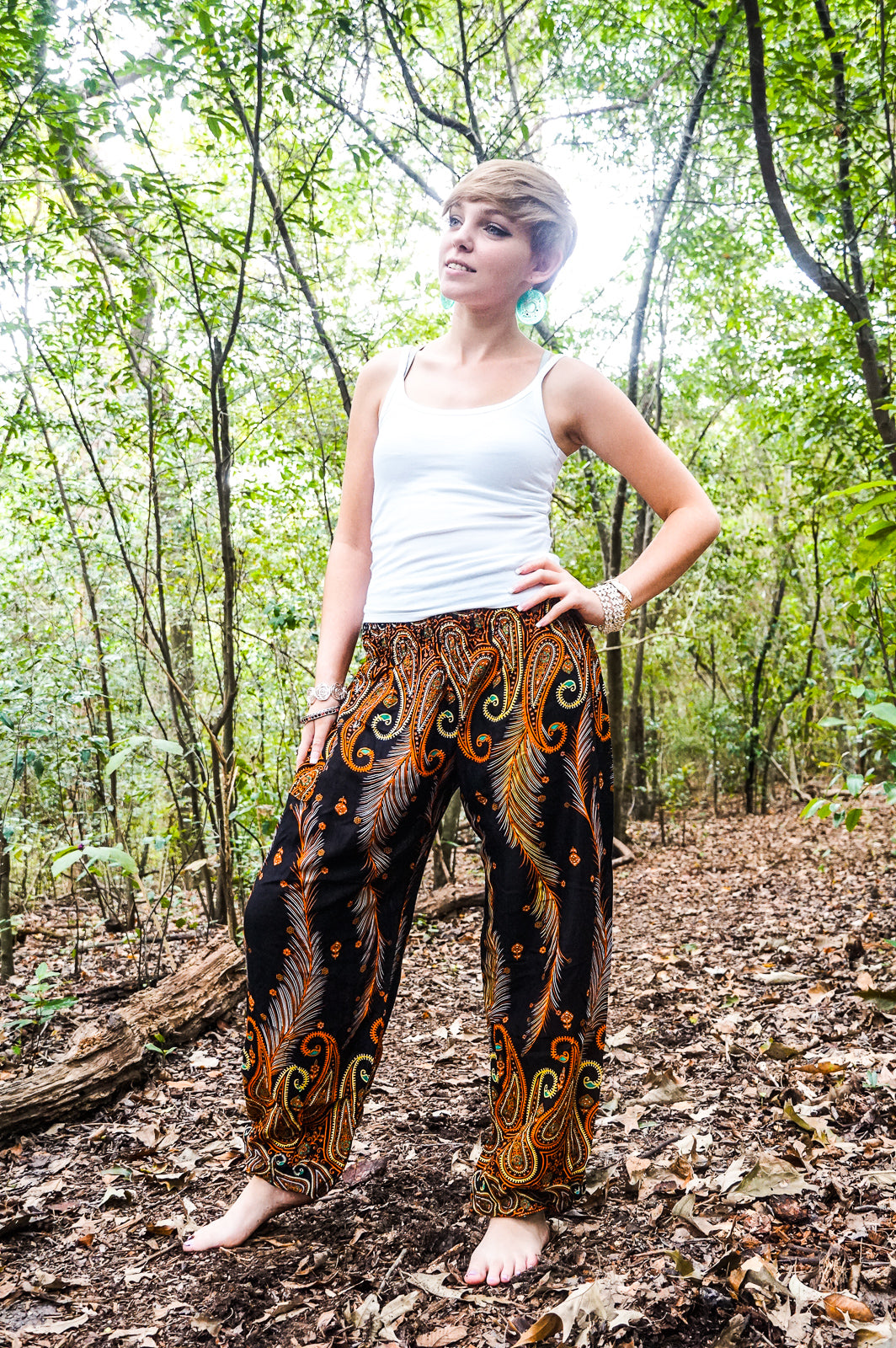 Orange Phoenix Feather Harem Pants