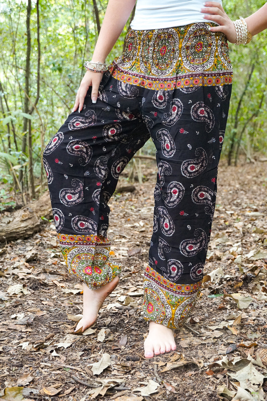 Black Paisley Buta Harem Pants