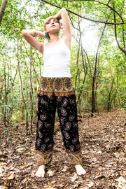 Black Paisley Buta Harem Pants