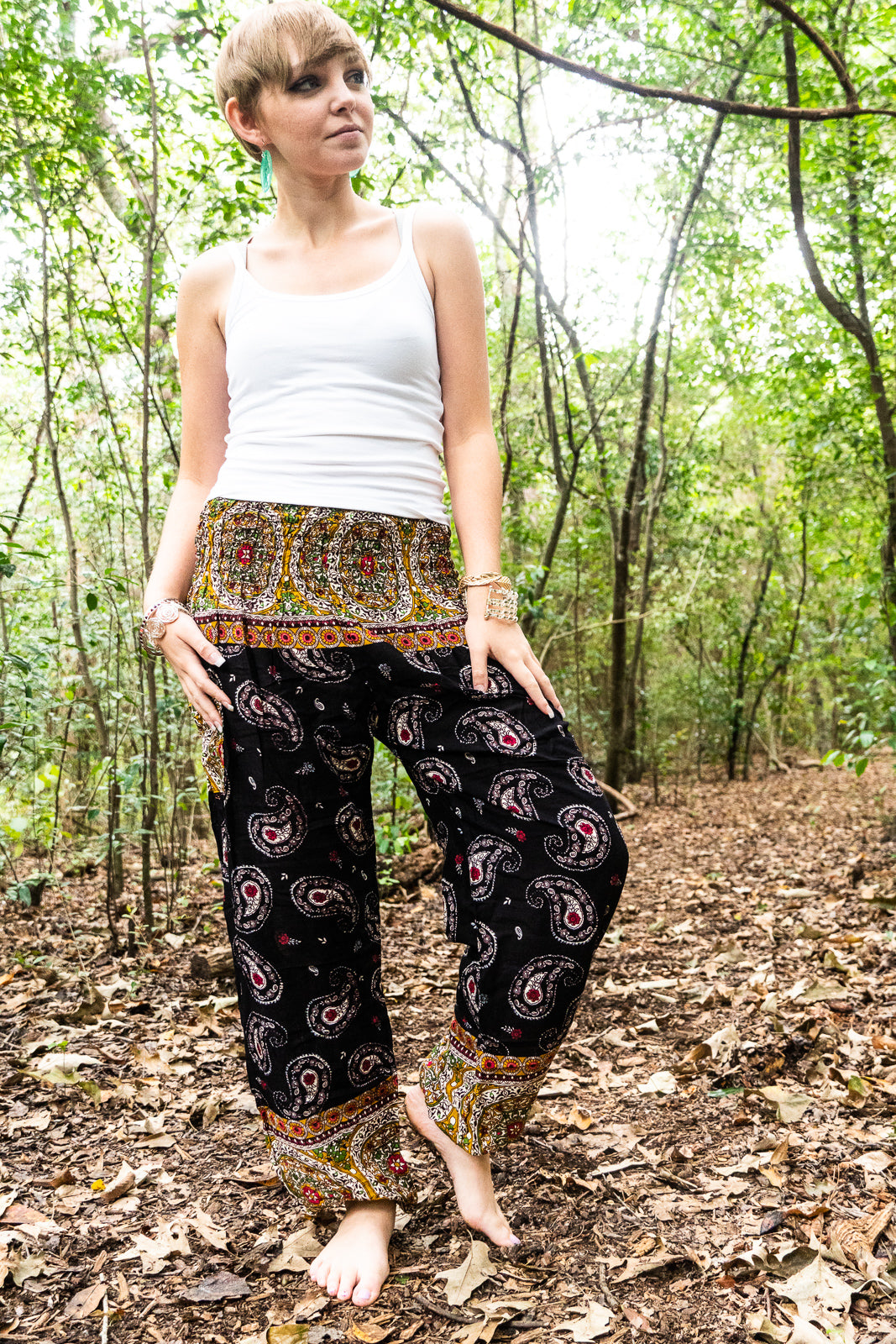 Black Paisley Buta Harem Pants