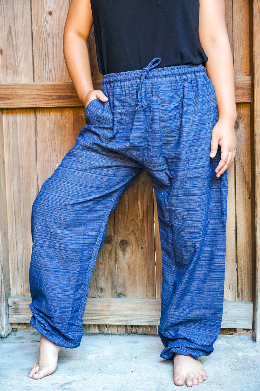 Solid Dark Blue Cotton Pants