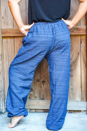 Solid Dark Blue Cotton Pants