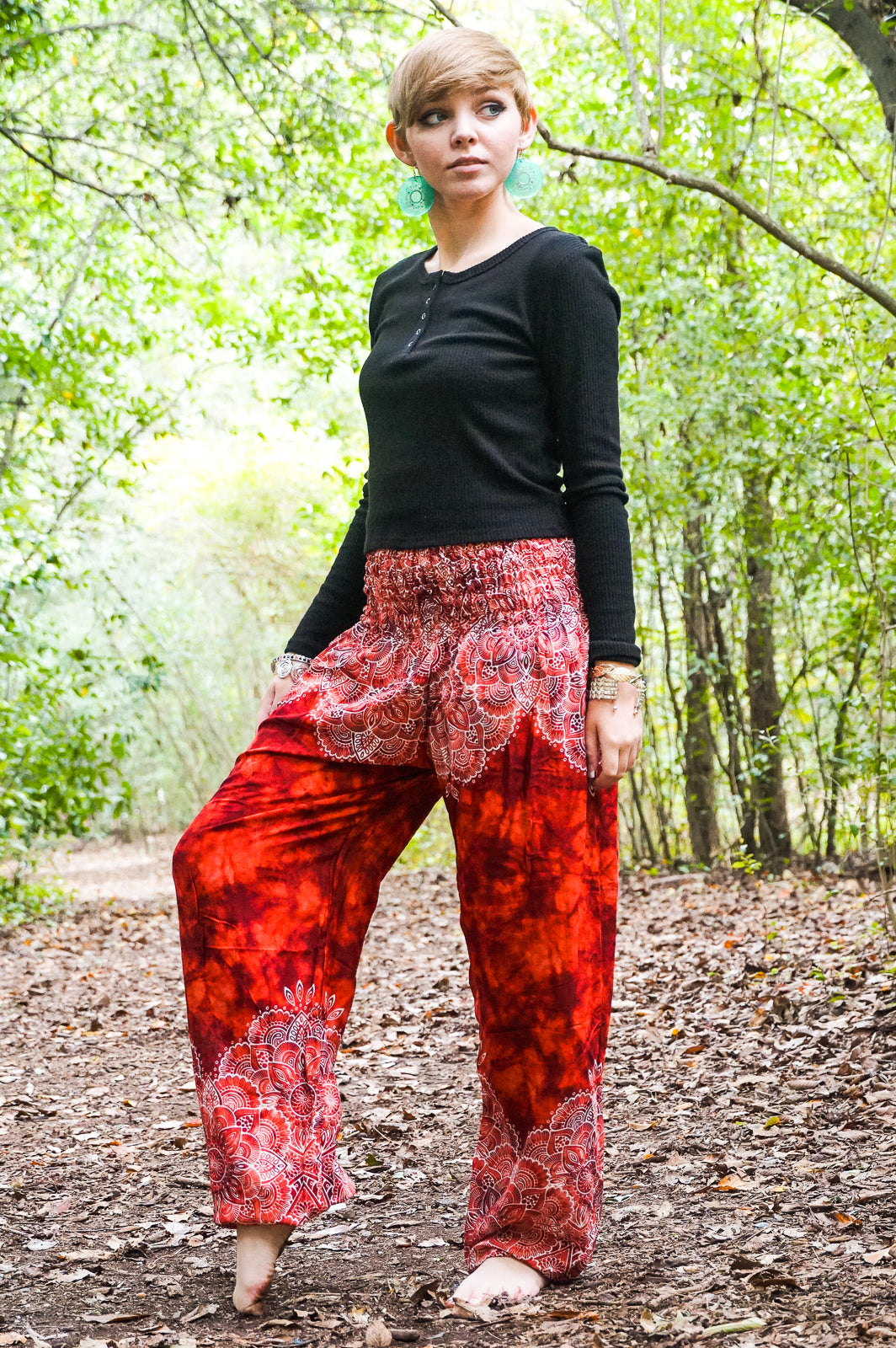 Burgundy Flower Bouquet Harem Pants