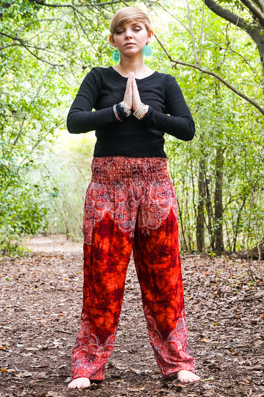 Burgundy Flower Bouquet Harem Pants