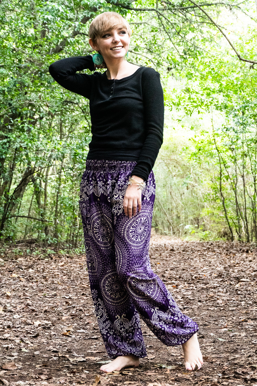 Purple Blossom Mandala Harem Pants