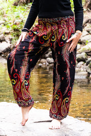 Red Phoenix Feather Harem Pants