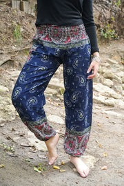 Dark Blue Paisley Buta Harem Pants