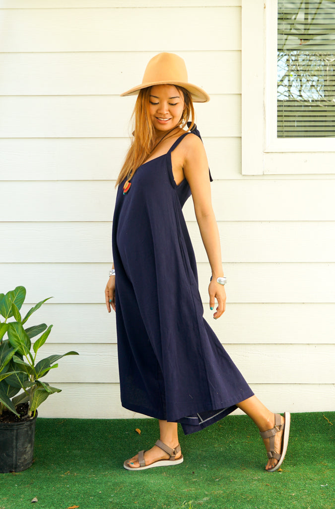 Navy Blue Organic Cotton Jumpsuits with Pockets