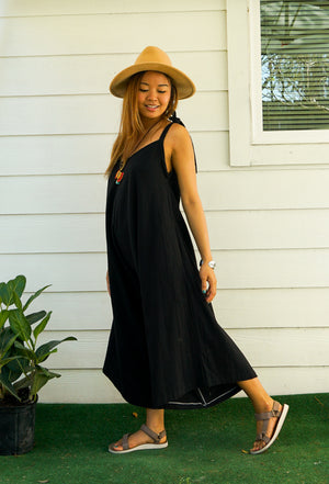 Black Organic Cotton Jumpsuits with Pockets