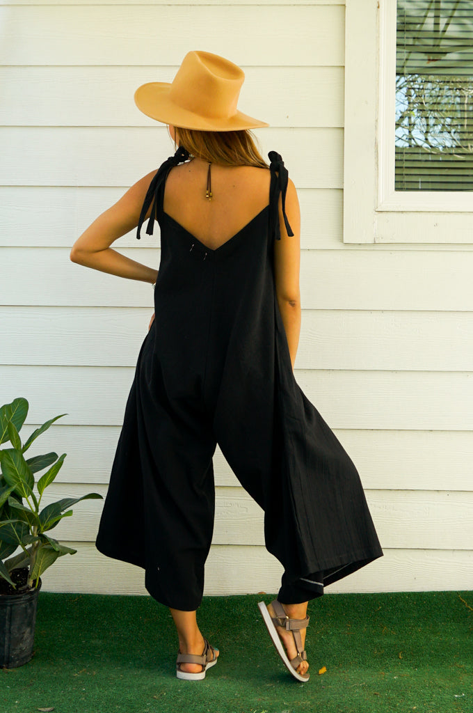 Black Organic Cotton Jumpsuits with Pockets