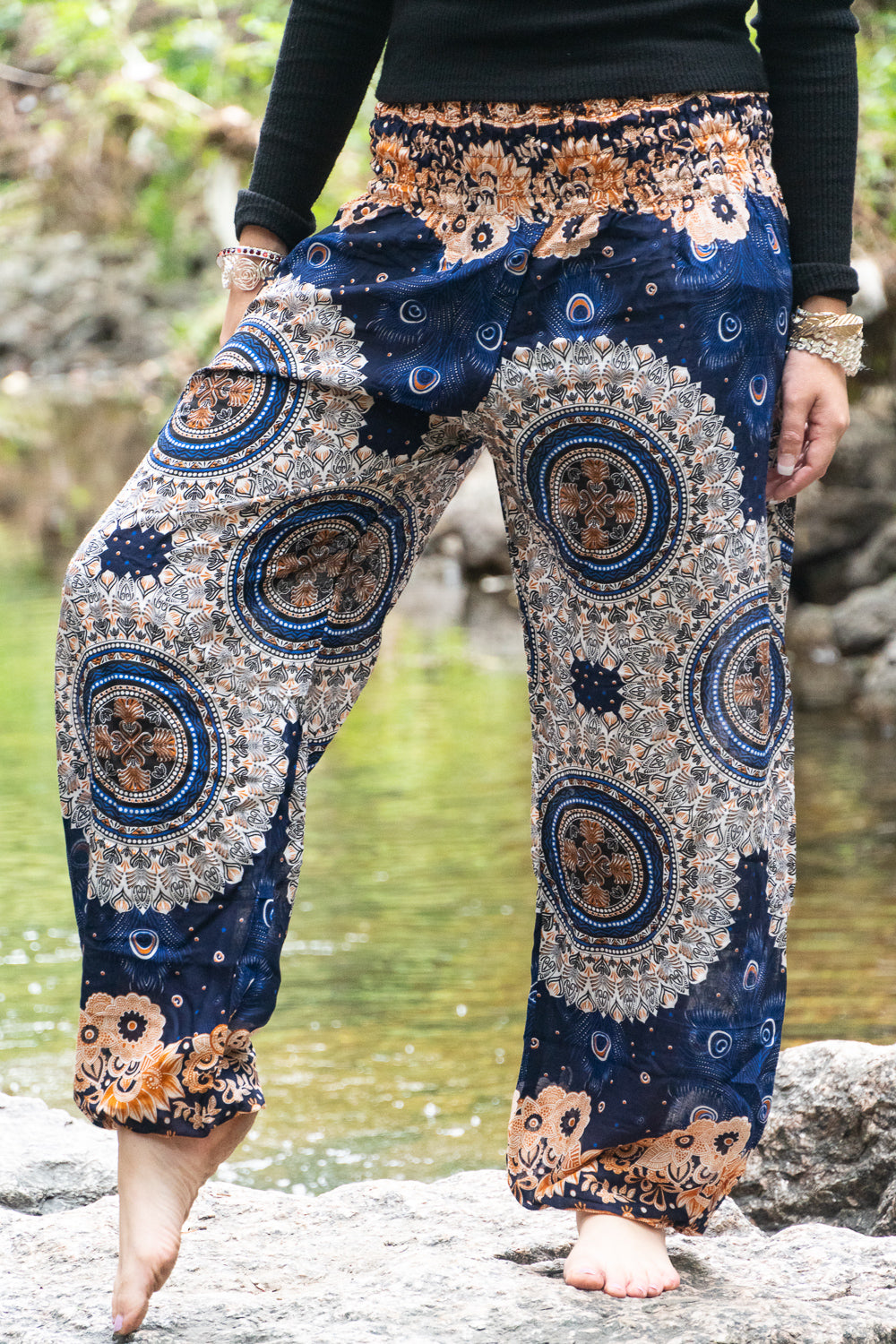 Harem Pants - Vibrant Peacock Feather - Blue | KarmicChameleon