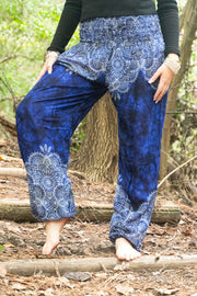 Deep Blue Flower Bouquet Harem Pants