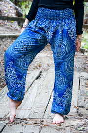 Sky Blue Blossom Mandala Harem Pants