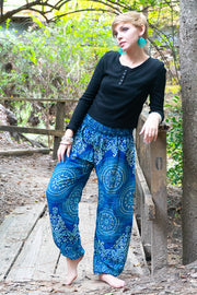 Sky Blue Blossom Mandala Harem Pants