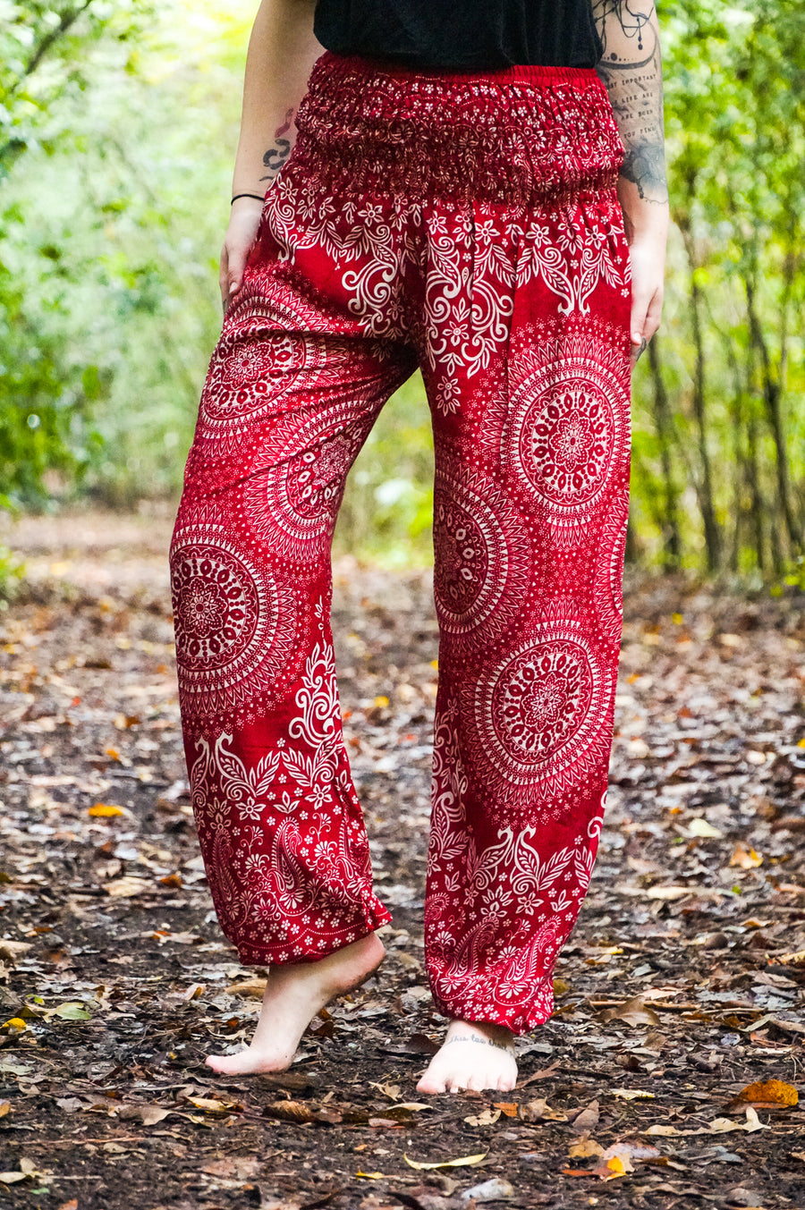 Burgundy Blossom Mandala Harem Pants